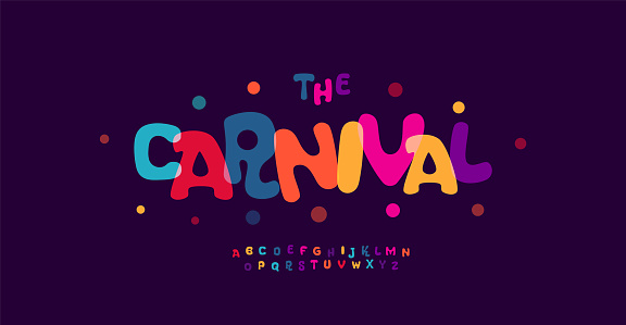 Carnival colorful alphabet, playful letters, funny festival font for bright fiesta logo, mexican headline, birthday and greeting card typography, thank you phrases. Vector typographic design