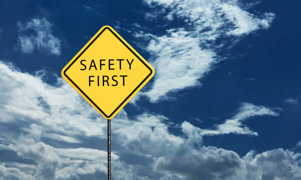 istock safety first blue sky sign yellow color gradient danger warning attention hazard caution symbol safety first right security street traffic icon construction labor employee accident safety.3d render 1475676799