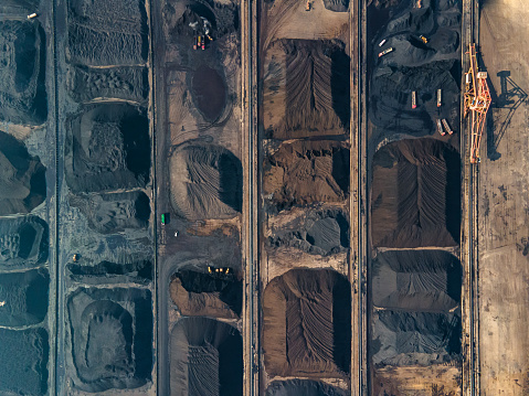 Aerial view of mechanical work at a coal processing plant