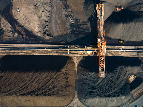 Aerial view of machinery working in a coal mine