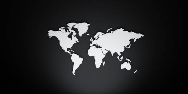 istock World map in white colors on a black background 1475678181