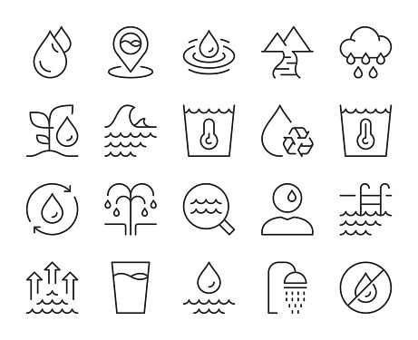 Water Light Line Icons Vector EPS File.