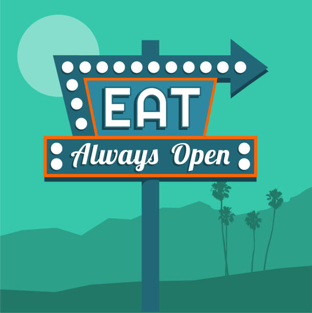 Retro sign Retro neon eat sign with arrow diner stock illustrations