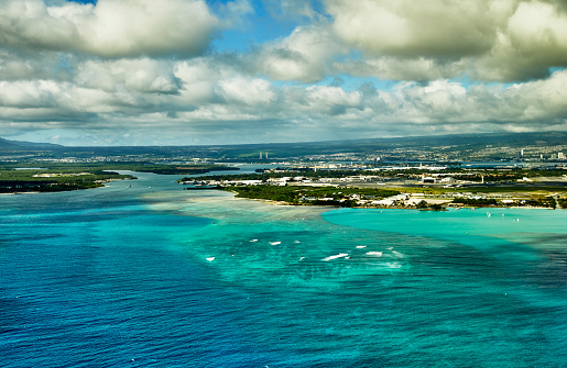 Aerial over downtown Charlotte Amalie, St. Thomas, U.S. Virgin Islands