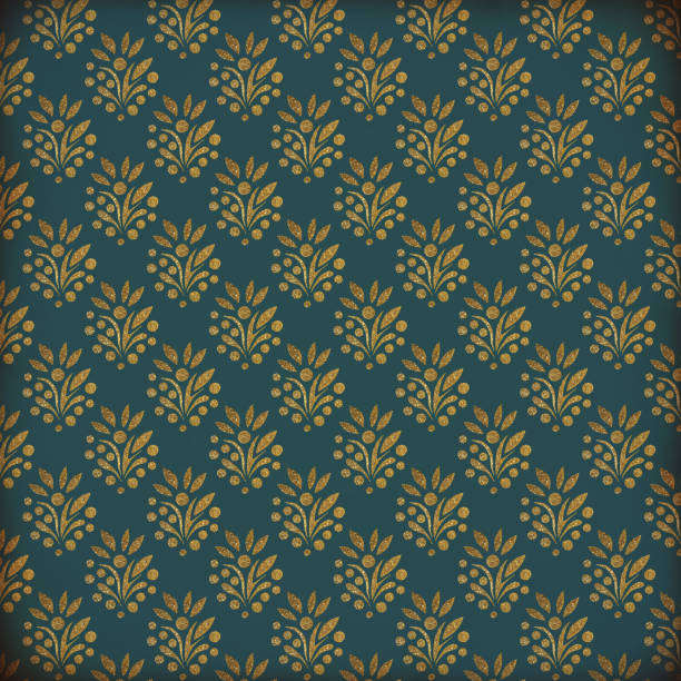 istock Golden ornament on a green background. Illustration for packaging design, wallpaper, wrapper and scrapbooking. Printing on fabric or paper. 1475696545