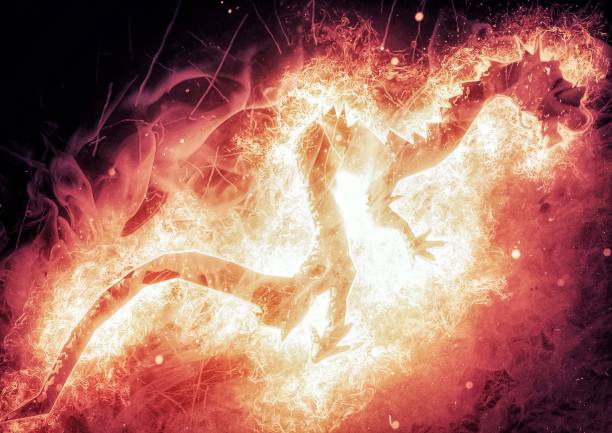 istock 3d illustration of a burning fire dragon 1475698344