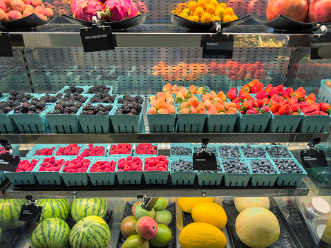 Fresh fruits in a market retail display