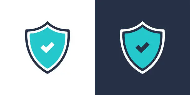 Vector illustration of Tick mark approved with shield icon. Solid icon vector illustration. For website design, logo, app, template, ui, etc.