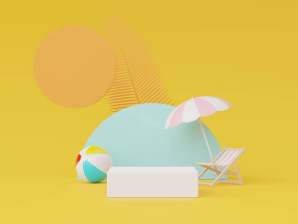 istock 3d render of Abstract minimal  display podium for showing products or cosmetic presentation with summer beach scene. Summer time. 1475719976