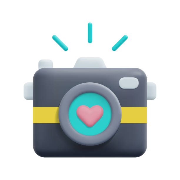 istock 3d love photo camera icon vector. Camera icon with a heart symbol on the len. 3d love, valentine day and wedding photographer concept. Isolated on white background. 3d icon vector render illustration. 1475720277