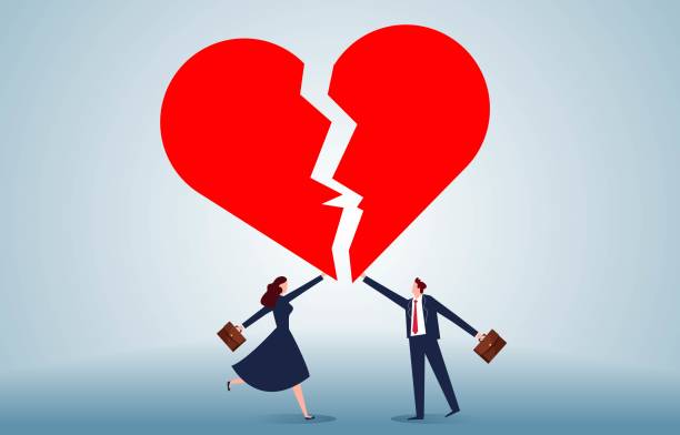 istock Social marital or family problems, young couples with difficult relationships, divorce or broken relationships between couples, young couples each holding a broken heart-shaped 1475720351