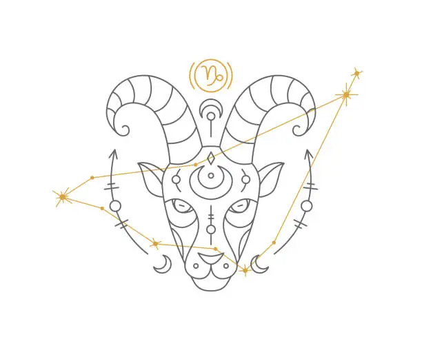 Vector illustration of Capricorn astrological symbol with Zodiac constellation, connected star