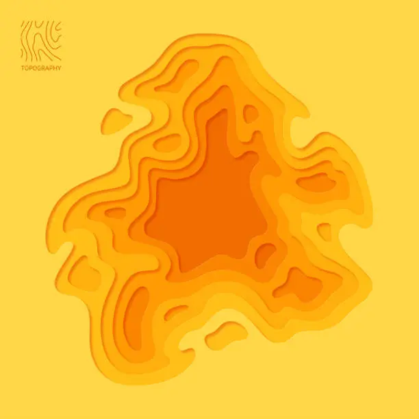 Vector illustration of Abstract smooth origami yellow shape paper cut topographic background