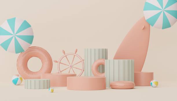 istock 3d podium stand for product presentation with summer concept. Pedestal platform for cosmetic advertising. Minimal summer vacation. 1475722014
