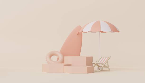 istock 3d podium stand for product presentation with summer concept. Pedestal platform for cosmetic advertising. Minimal summer vacation. 1475722016