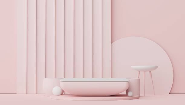 istock 3d render of Abstract minimal  display podium for showing products, cosmetic presentation and mock up. Showcase scene with pastel earth tone background. Illuminated simple geometric shapes. 1475722980