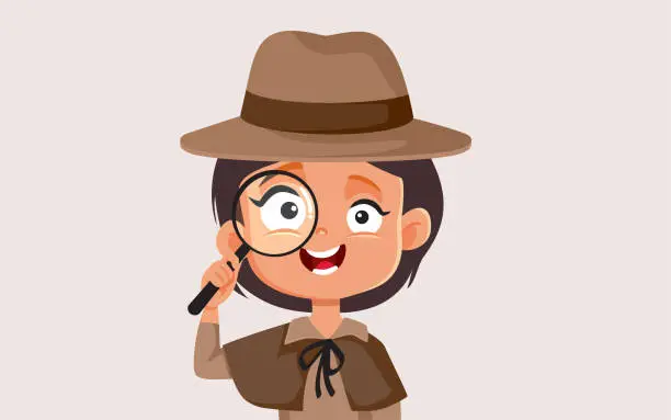 Vector illustration of Detective Little Girl Holding a Magnifying Glass Toot Vector Cartoon