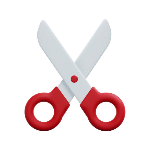 istock 3d scissors icon vector. Isolated on white background. Education, medicine, hairdressing supplies and stationery. Cartoon minimal style. 3d cutting icon vector render illustration. 1475728917