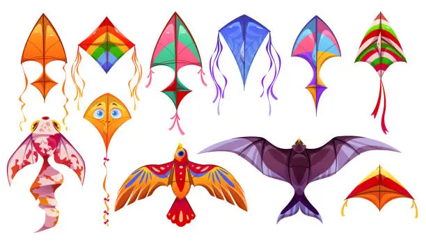 Vector illustration of Cartoon set of colorful kites isolated on white