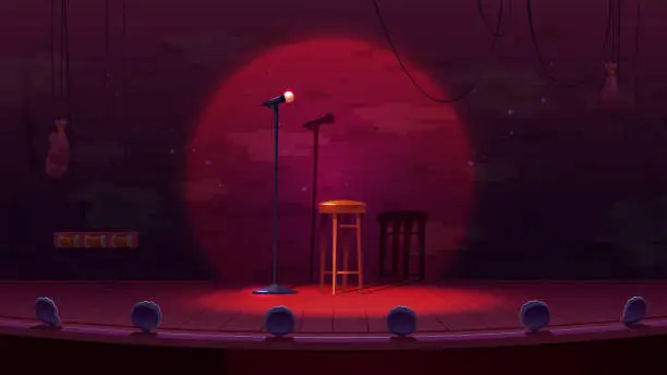 Vector illustration of Stand up stage with mic and stool
