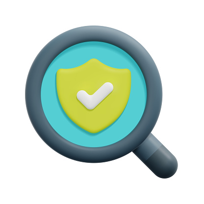 3d search with security shield icon vector. Isolated on white background. 3d cyber security, data protection and internet security concept. Cartoon minimal style. 3d icon vector render illustration.