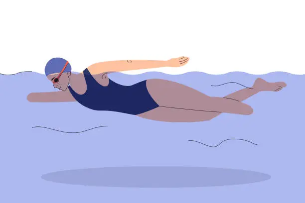 Vector illustration of Female swimmer participating in sport competition vector isolated