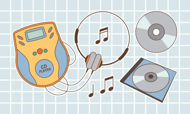 Vector illustration of Vintage CD player from the 80s, 90s production.