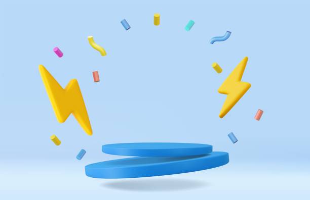 3d Discount product sale podium 3d Discount product sale podium. Special Flash offer composition. Stage Podium Scene with for Award, Decor element background. 3d render. Vector illustration thunder bolt 3d stock illustrations