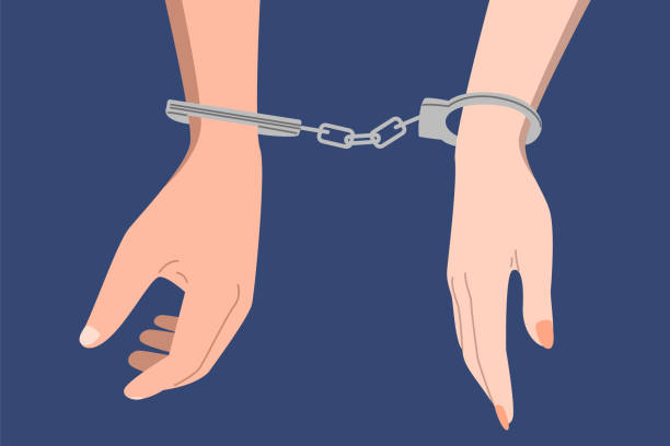 Hands of couple in handcuffs. Vector illustration Hand of couple in handcuffs. Vector illustration of male and female hand chained together. Concept of codependency, unhappy relationship. co dependent relationship stock illustrations