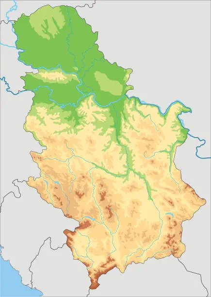 Vector illustration of Highly detailed Serbia physical map.