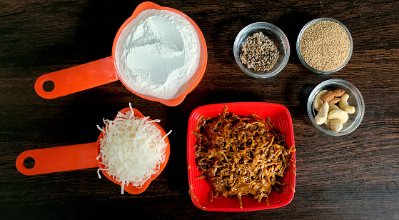Raw Items for making modak on ganesh festival or Shri Krishna Janmashtami in india