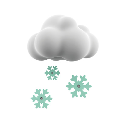 3d rendering snowy weather icon. 3d render snow with cloud icon. Snowfall.