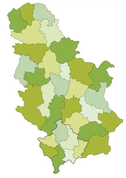 Vector illustration of Highly detailed editable political map with separated layers. Serbia.