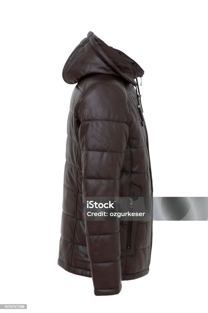 Brown Leather Padded Jacket For Men On White Background Brown Stock Photo