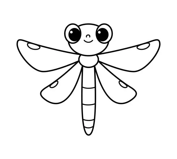 Vector illustration of Cute Dragonfly Coloring Page Cartoon Vector Illustration
