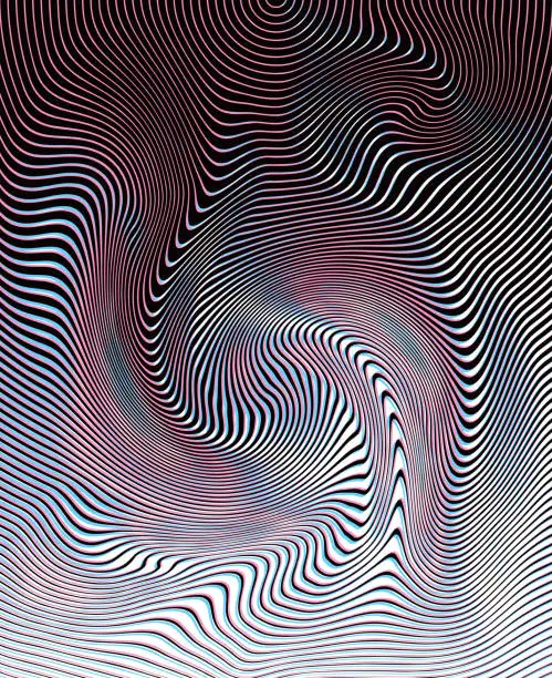 Vector illustration of Halftone Pattern, Abstract Background of rippled, wavy lines and Glitch Technique