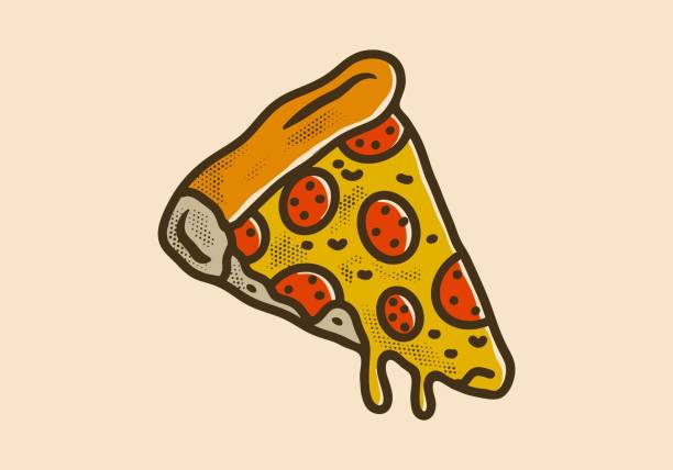 ilustracja sztuki vintage przedstawiająca kawałek pizzy pomidorowej - foods and drinks isolated on white basil cooked stock illustrations