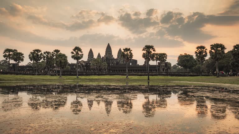 Time Lapse of Sunrise over Angkor Wat Temple in  Siem Reap, Cambodia