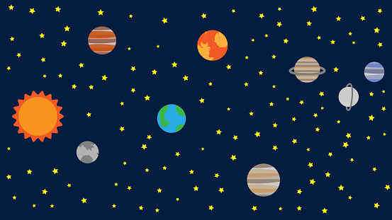 illustration of space background with planets and stars