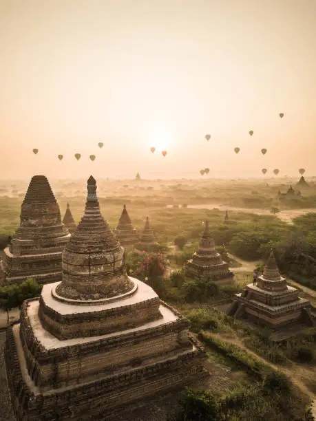 Hot balloon during the sunrise in Myanmar