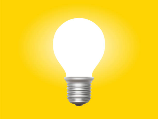 istock Vector business illustration of glow light bulb on yellow color background. Realistic 3d design style of shine light bulb 1475768123