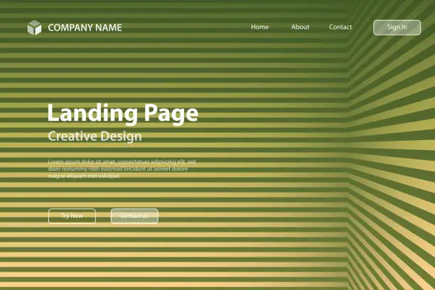Vector illustration of Landing page Template - Abstract striped background - Trendy Green gradient