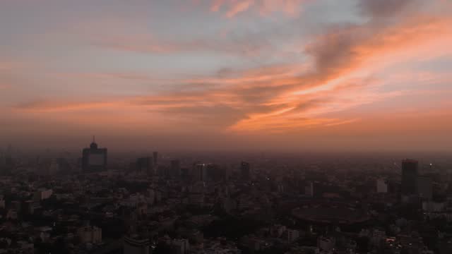 Beautiful aerial view of modern urban Mexico City, at sunrise