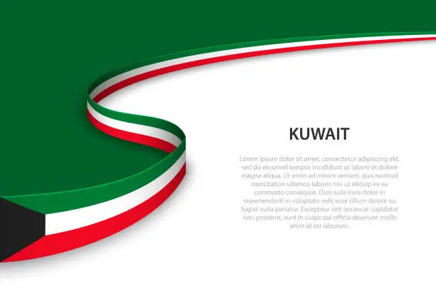 Vector illustration of Wave flag of Kuwait with copyspace background