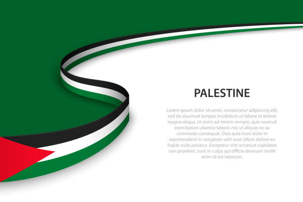 Wave flag of Palestine with copyspace background Wave flag of Palestine with copyspace background. Banner or ribbon vector template palestinian flag stock illustrations