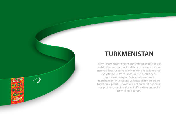 wellenflagge turkmenistans mit copyspace-hintergrund - turkmenistan stock-grafiken, -clipart, -cartoons und -symbole