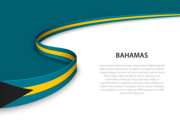 illustrazioni stock, clip art, cartoni animati e icone di tendenza di bandiera dell'onda delle bahamas con sfondo copyspace. - bahamian flag