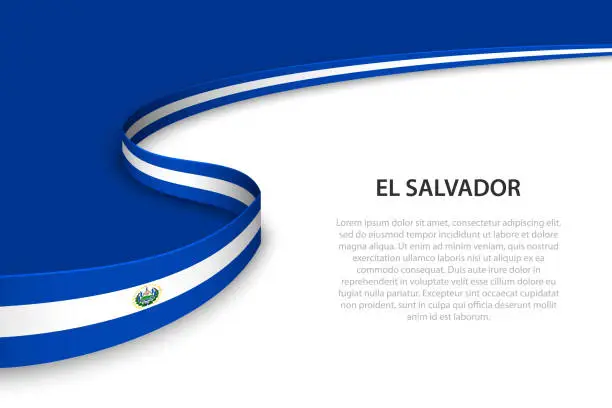 Vector illustration of Wave flag of El Salvador with copyspace background.