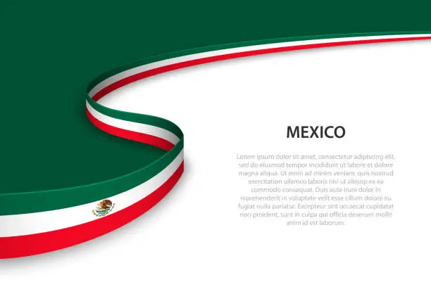 Vector illustration of Wave flag of Mexico with copyspace background.