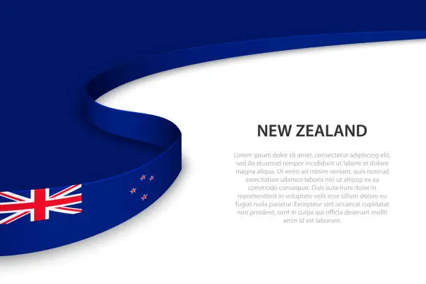 Vector illustration of Wave flag of New Zealand with copyspace background.